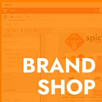 Orangener Hintergrund mit Aufschrift ,,Brand Shop"