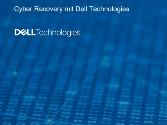 Blaufarbiger Hintergrund mit Aufschrift "Dell Technologies"