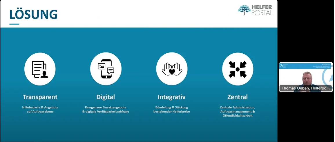 L&ouml;sungen des Helferportal um B&uuml;rgerbeteiligung zu erh&ouml;hen. Dargestellt anhand einer Powerpoint Folie