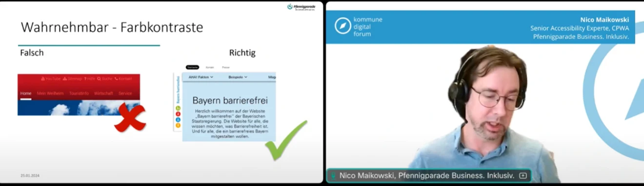 Präsentationsfolie und Referent in Webcast