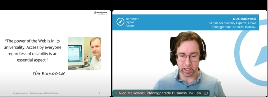 Präsentationsfolie und Referent in Webcast