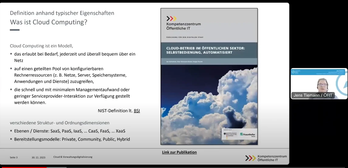 Powerpointfolie zum Thema Cloud Computing und dessen Zusammenhang zur Digitalisierung in Behörden